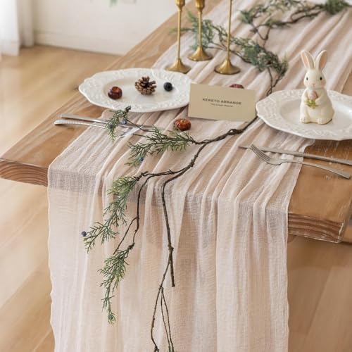 10Pcs Light Beige Cheesecloth Table Runner 120 Inches for Party Home Decor by KEKETOARRANGE