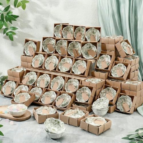 96 Pcs Wedding Favors for Guests Small Ceramic Bowls, Flower, Sage Green by SiliFine