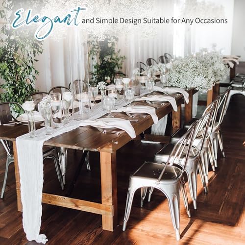 14 Pack White Cheesecloth Table Runner 17x108 Inch Semi Sheer Boho Gauze Cheese Cloth Fabric Table Runners, for Wedding Party Baby Shower Birthday Home Decor Garden Farmhouse - Image 4