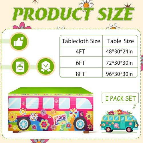 8FT Hippie Groovy Bus Tablecloth,Hippie Birthday Party Decorations for 60s 70s Boho Themed Birthday,Baby Shower,Carnival Party Decorations - Image 2