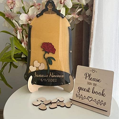 Personalized Wedding Wooden Guest Book: Creative Acrylic Custom Name Alternative Inserts Box DIY Custom Rustic Wedding Heart Drop Guest Book for Graduation Anniversary Wedding Decor (Rosewood) - Image 2