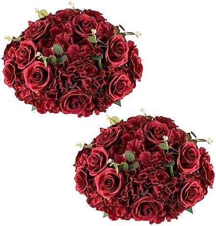 Burgundy Flowers Balls for Centerpieces: 15.7in Diam, Set of 2 by CreatedforWeddingsandHome