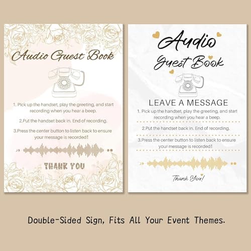 Audio Guest Book Wedding Phone,32GB Memory Customized Audio Messages, Volume Adjustable, with Message Replay Feature, Suitable for All Kinds of Party(Black+Golden Sign) - Image 2