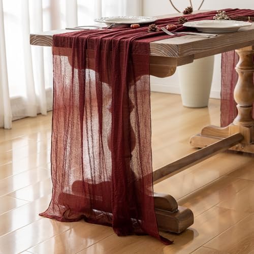 6Pcs Burgundy Cheesecloth Table Runner 120 Inches for Party Home Decor - Image 5