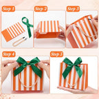 FunooFuno 50 Pack Orange Stripe Gift Bags with Green Bows, 5.5 Inches - Image 3