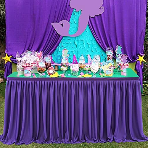 17ft Purple Table Skirt for Rectangle Tables Polyester Table Skirt Desk Skirts Ruffle Table Skirt Cloth for Birthday Party Banquet Purple Theme Party Wedding Bridal Shower Table Skirts - Image 7