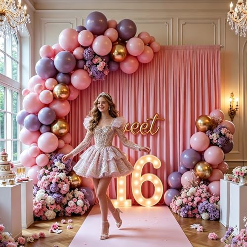 Gallety Pink Backdrop Curtain for Wedding, Polyester Photography Backdrop Drapes - 30FT x 10FT Wedding Backdrop with Rod Pockets for Children's Party,Birthday,Event,Graduation Party Decorations - Image 6
