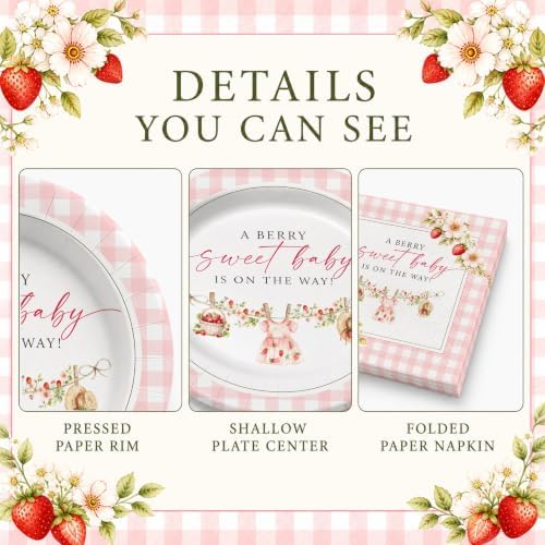 40 Guests Berry Sweet Baby Shower Plates and Napkins, Strawberry Party Set - Image 3