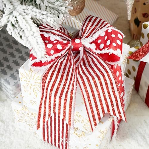 MAYREEL 2.5 Inch Red and White Christmas Ribbon Wired Candy Cane for Christmas Trees Wreaths Tree Toppers Crafts Home Decor Gift Wrapping 6 Rolls Total 36 Yards - Image 5