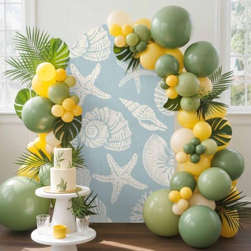 Summer Marine Life Arch Backdrop Cover 6.6 FT, Graffiti Corals Shell Conch Sea Starfish Pale Blue Wedding Arch Cover Stretchy Backdrop Stands Covers for Birthday Party Ceremony Banquet Decor - Image 3