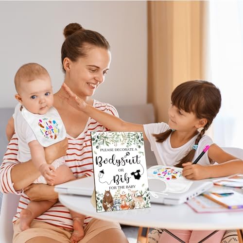 Chuarry 43 Pcs DIY Baby Bibs Decorating Kit 8 Bodysuits 8 Pcs 2 Ply White Bibs 10 Fabric Markers 16 Stencils Baby Shower Sign (Woodland Animals) - Image 5