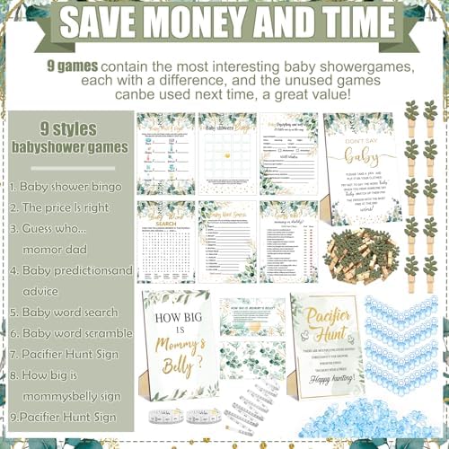 Sherr 476 Pcs Greenery Baby Shower Games, 9 Styles Baby Shower Activities - Image 4