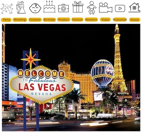 Las Vegas Backdrop 9x6ft Welcome to Never Sleep City Las Vegas Nevada Sign Background Banner Casino Theme Party Decorations Vegas Photo Booth Props - Image 4