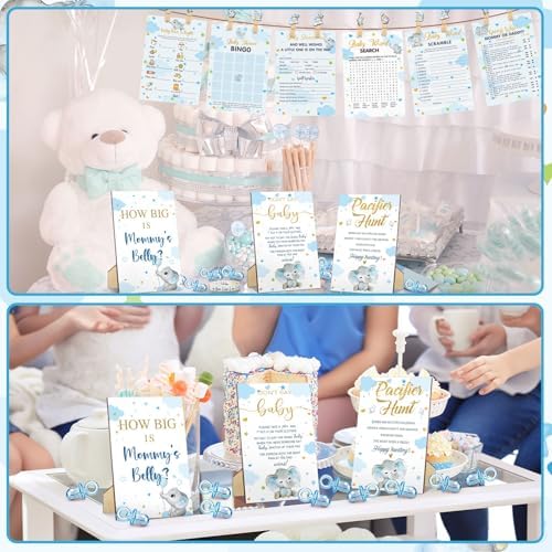 476 Pcs Blue Elephant Baby Shower Games, 9 Style Baby Shower Activities - Image 5