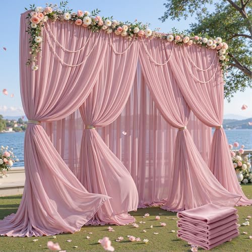 30ft×10ft Wrinkle Free Dusty Rose Backdrop Curtain Drapes, 6 Panels 5ftx10ft Sheer Tulle Chiffon Backdrop Panels Curtains for Wedding Baby Shower Birthday Party Stage Photo Home Decorations by Unknown