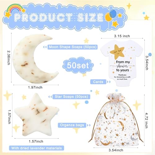 50 Set Baby Shower Soap Favors Moon and Star Bath Soaps, White - Image 2