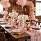 4 Sets 125 Pcs Bear Baby Shower Table Centerpiece with Bear Stuffed Animals Pink Dried Pampas Grass Artificial Flower Plastic Vase for Boho Wedding Bridal Reveal Birthday Baby Shower Decor - Image 5