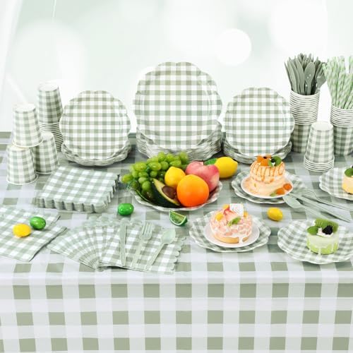 Funnymoom 452 Pcs Sage Green Gingham Party Supplies for 50 Guests - Image 6
