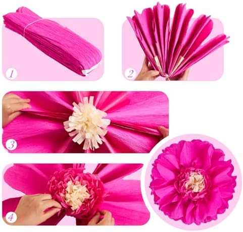 SUNBEAUTY 20inch Giant Hot Pink Orange Tissue Paper Flowers - 4 PCS Large Crepe Tissue Fiesta Flowers Spring Summer DIY Craft for Birthday Wedding Backdrop Bridal Baby Shower Nursery Wall Decorations - Image 2