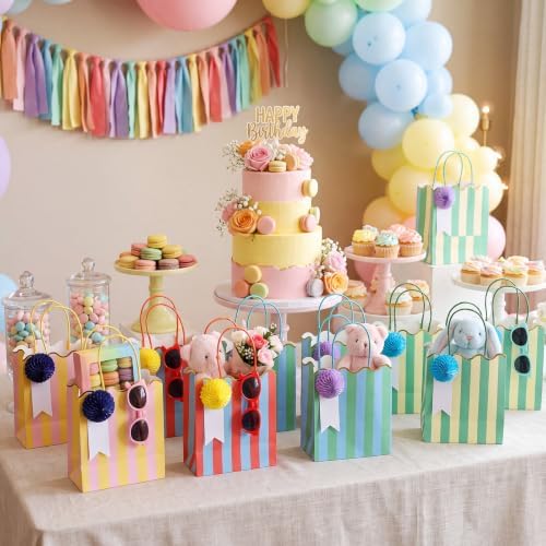 Gersoniel 24 Pcs Pastel Stripe Paper Gift Bags with Honeycomb Ball, Classic - Image 6