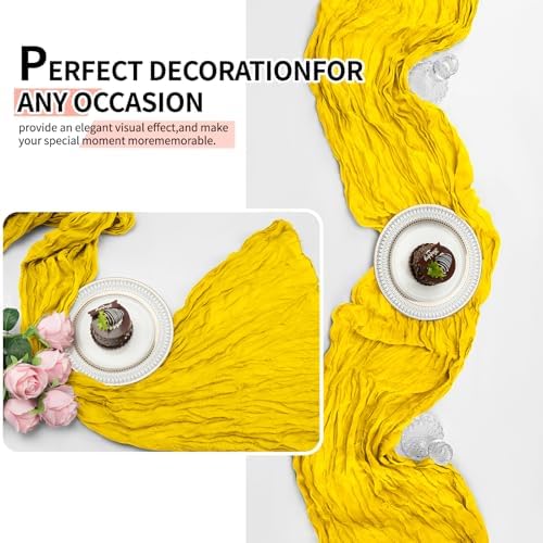 12 Pcs Lemon Yellow Cheesecloth Table Runner 10Ft, Gauze Table Runners 21.5 x 120 inch,Semi Sheer Cheese Cloth Fabric Runner Bulk for Wedding,Party,Baby Shower,Bridal Shower - Image 5
