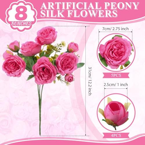 8 Bundles Artificial Peony Centerpiece Flowers,Hot Pink - Image 2