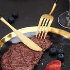 I00000 144Pcs Black Plastic Silverware Set, Gold Utensils with Black Handle - Image 2