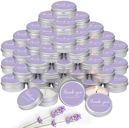 MTLEE 50 Pcs Purple Wedding Thank You Candles Gifts for Guests, Bridal Shower Baby Shower Favors, 1 oz Mini Purple Lavender Scented Soy Wax Candles Tin Bulk for Birthday Aromatherapy Party Favors by MTLEE
