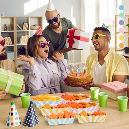 Dunzoom 120 Pcs Pastel Paper Plates Food Trays Scalloped, Candy Color - Image 2