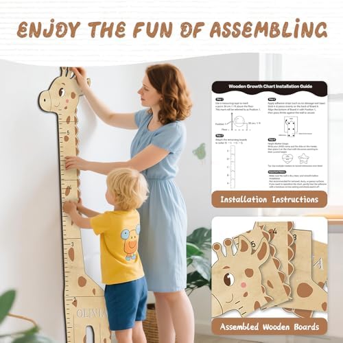 Personalized Name Kids Growth Chart For Wall, Cute Giraffe Wooden Height Chart, Nursery Room Decor, Wall Measurement For Kids, Growth Ruler For Children - Image 4