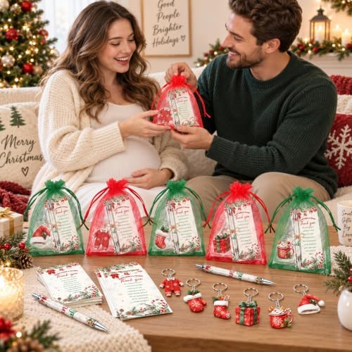 145 Pcs Christmas Santa Baby Shower Favors for Guests, Retractable Ballpoint Pens, Keychains, Thank You Cards, Gift Bags & Twine, Gender Reveal Party Souvenirs, Holiday Baby Shower Prizes Bulk - Image 7