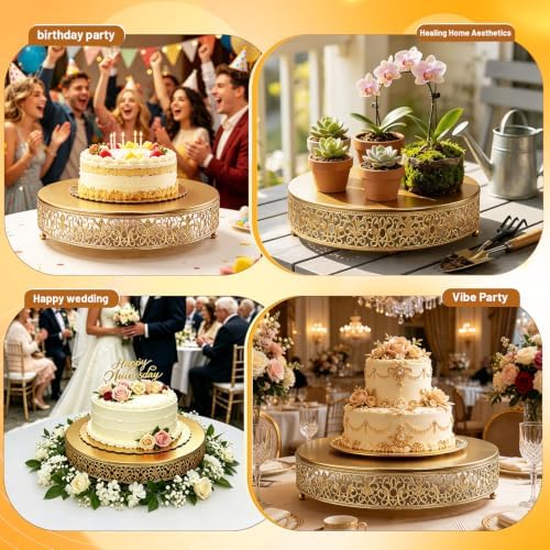 Cake Stand, Metal Round Cupcake Dessert Stand Cake Display Holder Cookies Fruit Serving Tray Decor for Wedding Party Birthday Baby Showers Anniversary (16 in, Dark Gold) - Image 5