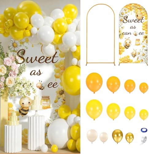 148 Pcs Sweet As Can Bee Baby Shower Decorations Balloon Metal Arch Backdrop Stand and Cover Set Decor Yellow and Gold Balloon Arch Kit Bee Baby Shower Gender Reveal Birthday Party Supplies by Motionchic