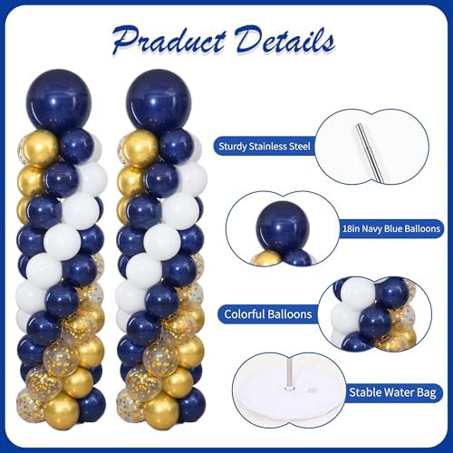 Navy Blue and Gold Balloon Column Stand Kit Set of 2 for Floor - Image 5