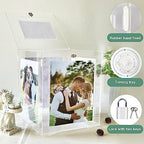 OurWarm Acrylic Wedding Card Box with Picture Frame for 8x10 Photos, Large Rotatable Envelope Post Money Gift Box Holder with Lock Slot for Reception Anniversary Graduation Birthday Party Baby Shower - Image 5