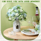 Tigeen 12 Bundles Artificial Flowers Bouquet Silk Peonies, White Green - Image 4