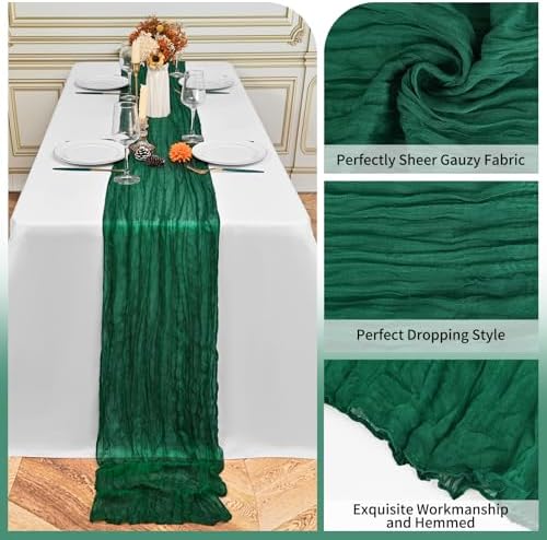 24 Pack Emerald Green 10Ft Cheesecloth Table Runner - Image 3