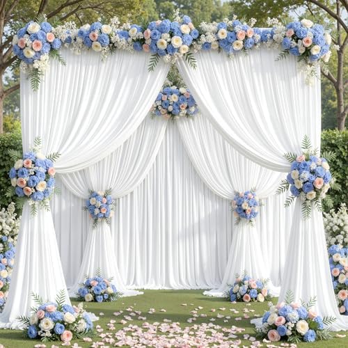 50x10ft White Backdrop Curtain Panels for Parties - Wrinkle Free Polyester Photo Curtain Backdrop Wedding Back Drop Fabric Drapes for Party Decorations Background for Photography by WishCare