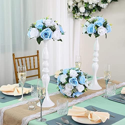 10Pcs Artificial Rose Balls for Centerpieces (Blue & White) - Image 5