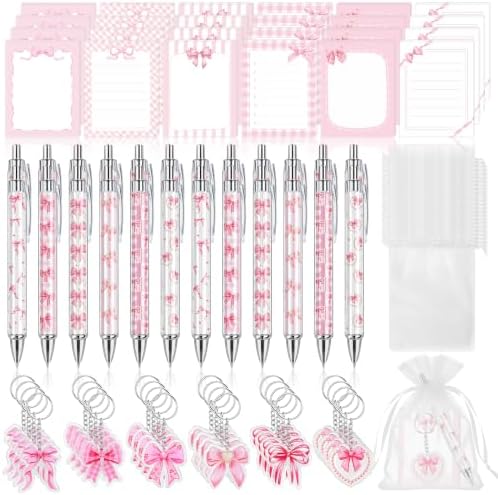 96 Pcs Pink Bow Baby Shower Favors for Guest 24 Set Bow Coquette Notebook and Pen with Keychain & Gift Bag, Girls Pink Party Supplies Bridal Shower Gender Reveal Gifts Birthday Party Decorations by Elasign