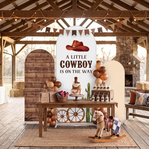Tingjoo 3 Pcs a Little Cowboy is on The Way Baby Shower Arch Backdrop Cover - Image 5