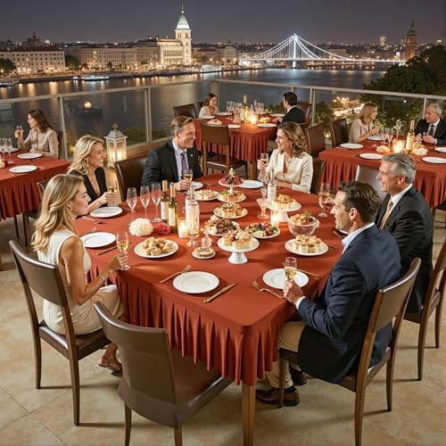 Wish Care 2 Pack Rust Spandex Tablecloths for 54x54 Inch Square Tables, Stretch Fitted Table Clothes with Pleated Ruffle Skirt for 54” Table, Wrinkle Free and Elastic, for Party Kitchen Home Dining - Image 3
