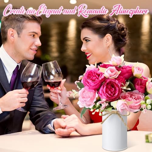 3 Sets Artificial Peonies Flower Peony Bouquet with Galvanized Metal Pot Silk Fake Peonies Faux Flower Arrangements for Wedding Table Centerpiece Party Home Room (Mixed Pink) - Image 6