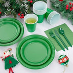 MirthMood 350pcs Green Plastic Plates,Green Plates Set for Birthday - Image 4