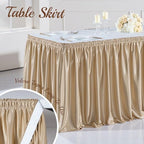 21ft Length Champagne Gold Satin Table Skirt for Rectangle Tables, Wrinkle Resistant Pleated Ruffle Table Cloth Glitter Desk Skirting for Weddings Banquet Birthday Party Stage Decorations - Image 4