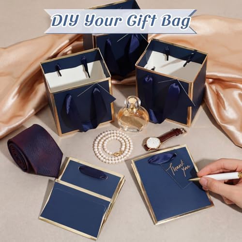 Yeaqee 100 Pcs Mini Paper Gift Bags with Handles Tag, Navy Blue, Gold - Image 4