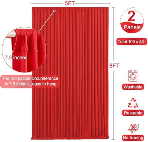 Red Backdrop Curtain for Parties Wedding Wrinkle Free Red Photo Curtains Backdrop Drapes Fabric Decoration for Birthday Party Baby Shower Christmas 5ft x 8ft,2 Panels - Image 5