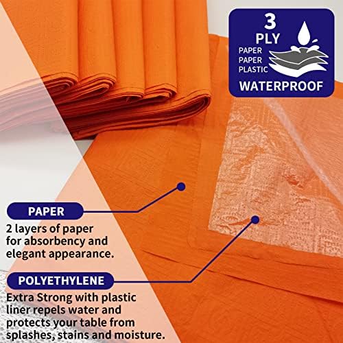 [6 Pack] Orange Paper Tablecloth Disposable for Rectangle Tables, 54 X 108 Inch Party Table Cover with Plastic Backing, Waterproof 3 Ply Table Cloth for Thanksgiving Halloween Fall Harvest Day - Image 3