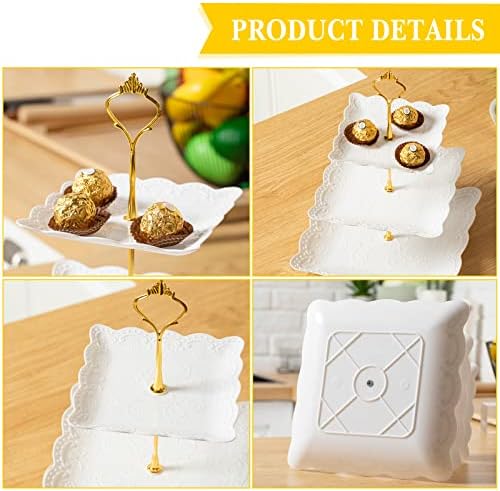 Sawysine 6 Pack 3 Tiered Serving Tray White Plastic Dessert Tower, Gold - Image 3