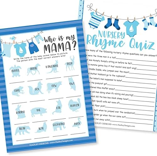 Hadley Designs - 50 Blue Baby Prediction And Advice Cards, Trivia Games, etc, 25 Baby Animal Matching, Nursery Rhyme Game - 6 Double Sided Cards - Image 4